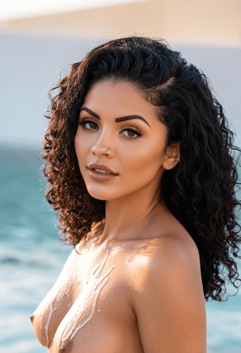 cum on face smiling, close up.