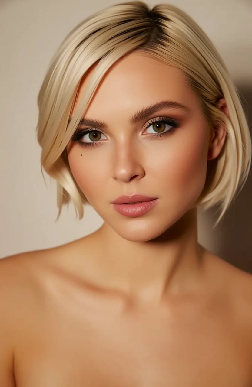 Petite blonde with green eyes and freckles. Small boobs topless