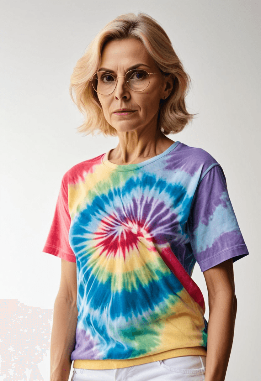 short tye dye shirt, bottomless, bends over, farts