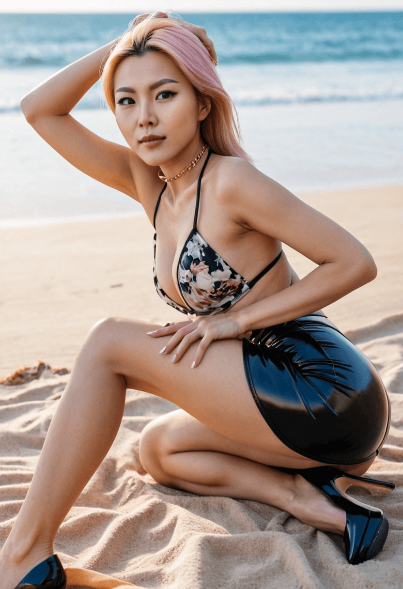 Woman in a 'fuck me' pose on the bed, wearing only high heels, arching her back, presenting her ass to the camera, detailed anus and vulva, bedroom setting, direct and inviting gaze, explicit pornographic photoshoot, on a sunny beach with ocean waves, wearing a sleek latex skirt, stretching gracefully, dining at an elegant restaurant, wearing stylish glasses, with artistic tattoos, wearing a fashionable choker, at an upscale restaurant, wearing a fashionable mini skirt, wearing a stylish fitted jumpsuit, wearing a stylish bikini on the beach
