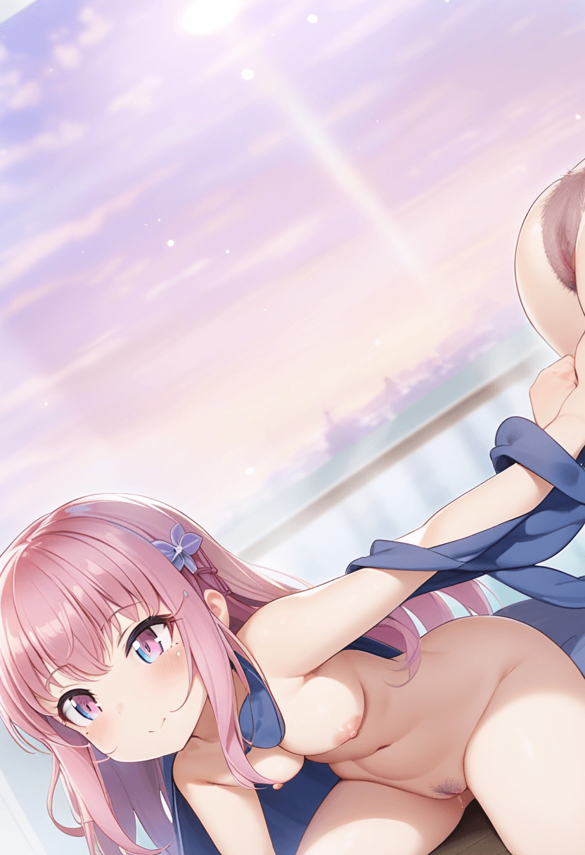 Hairy pussy, fully naked child next to mom