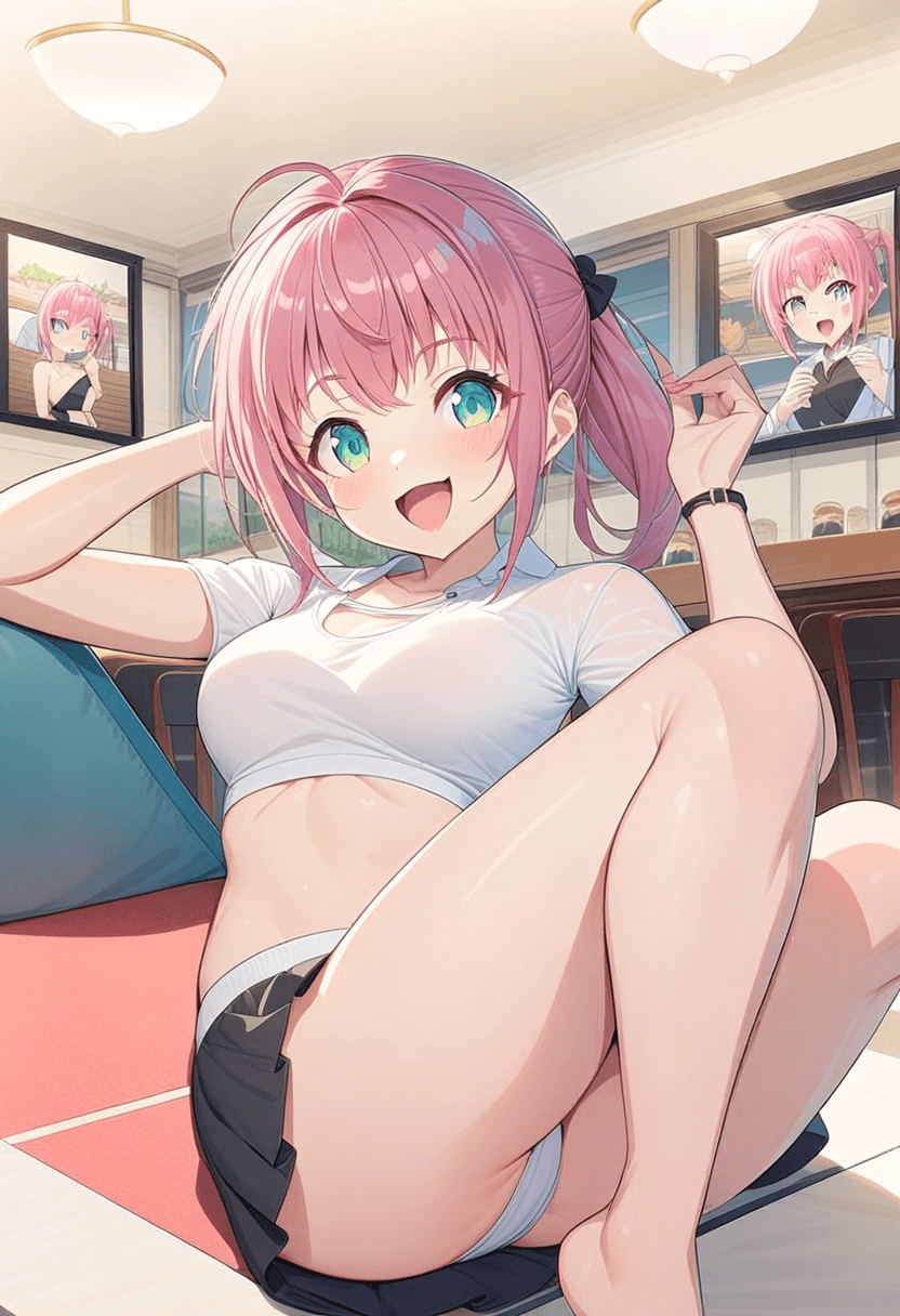 1girl, solo, full body, anime style, 24-year-old asian woman, fit body, small breasts, small butt, short black tennis skirt, crop top shirt, portrait picture, looking at viewer, smiling, detailed face, vibrant colors, high quality, masterpiece, wearing an elegant knee-length skirt, sitting casually, relaxed pose, dining at an elegant restaurant